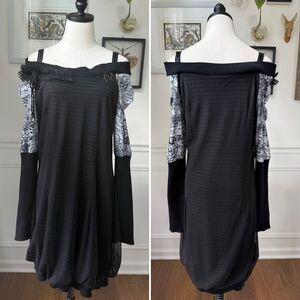 Tricotto Mesh Bubble Hem Mixed Material Tunic Dress Artsy Steampunk Wearable Art